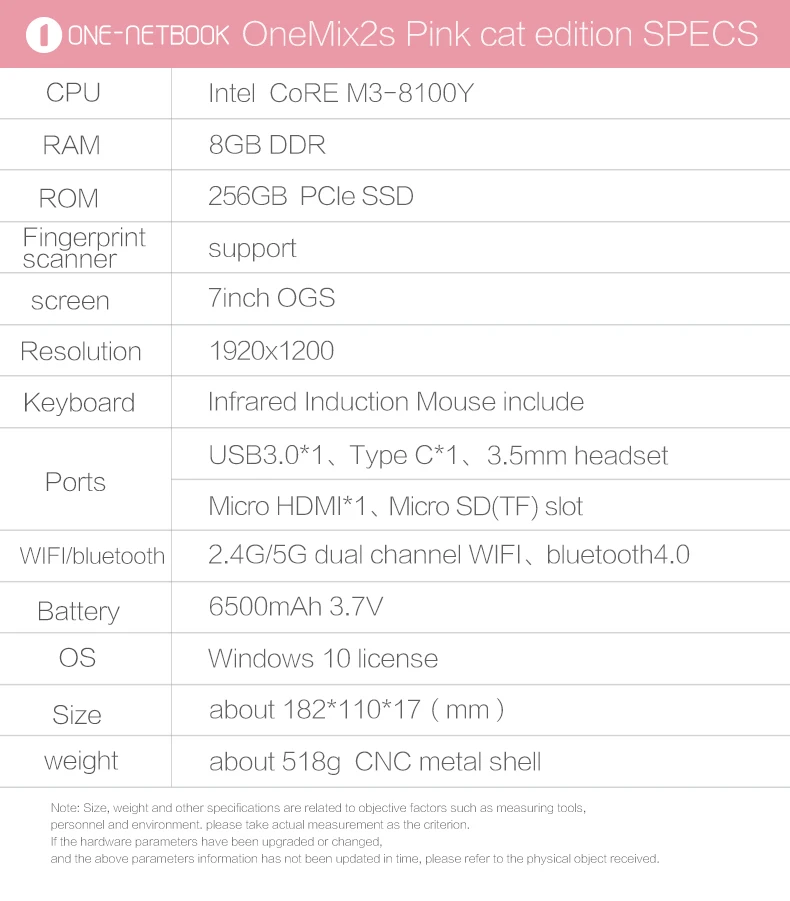Любимый для девочек планшетный ПК 7 дюймов 1920*1200 ips экран 8-ой Intel Двухъядерный m3-8100Y до 3,4 ГГц Распознавание отпечатков пальцев 8G 256G