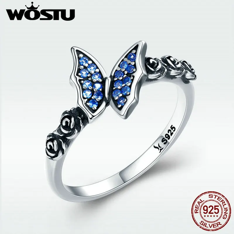 WOSTU 2020 Весна новое серебро 925 пробы Роза и бабочка Страна Чудес Стильные Кольца