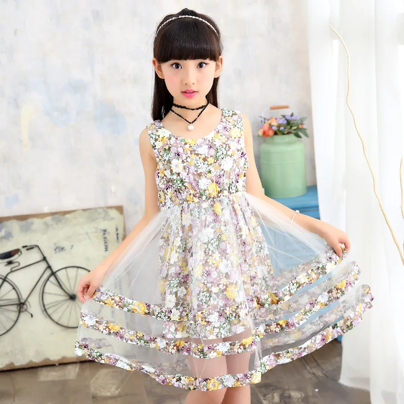 Fashion Flower Girls Dress 2018 Summer Cute Sleeveless Kids Clothes Elegant Tulle Princess Children Dresses For Costumes | Детская