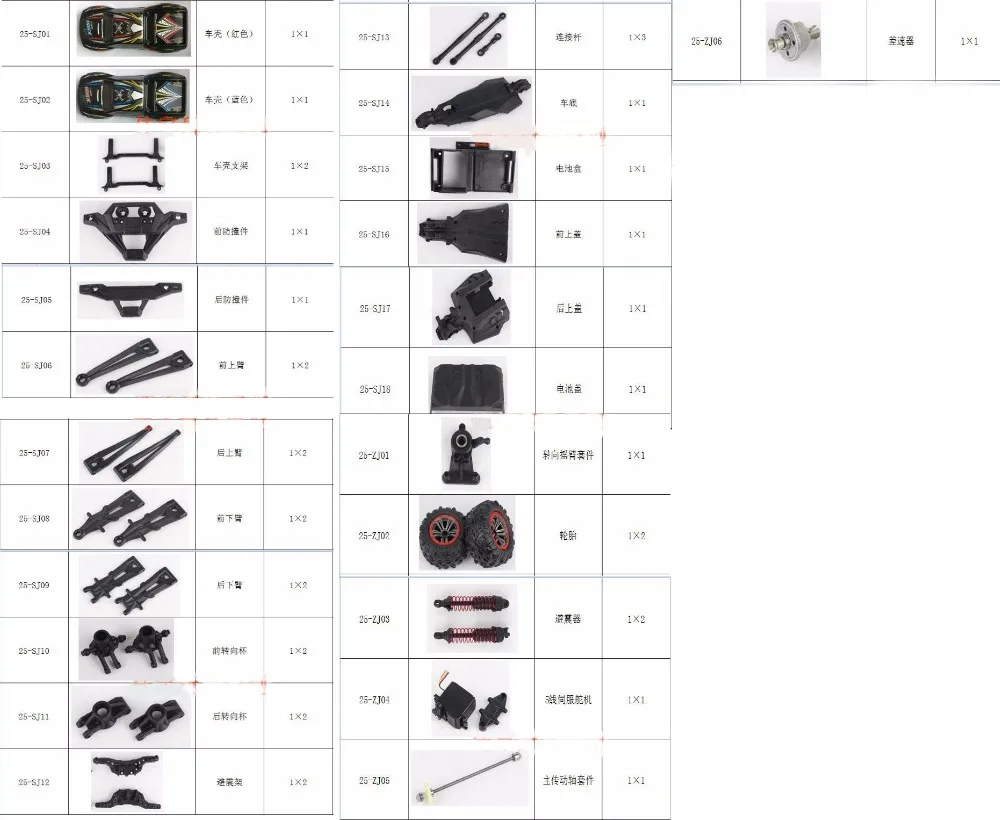 JYRC 9125 XLH 1/10 RC автомобильные запасные части полные 25 SJ01 ~ ZJ06 корпус шины бампера