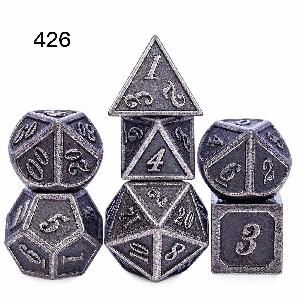 426 DnD металлические кости RPG MTG кубики курсивом шрифт кости включают кости мешочек разные цвета D4 D6 D8 D10 D12 D20 - Цвет: 426