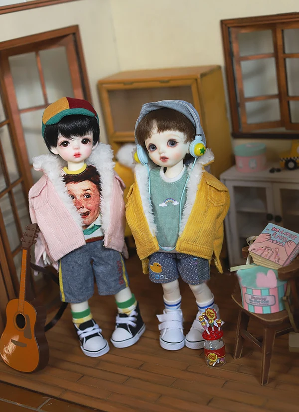 

Doll coat warm fuzzy cotton-padded jacket for 1/6 1/4 BJD YOSD MSD doll clothes doll accessories pink coat yellow color