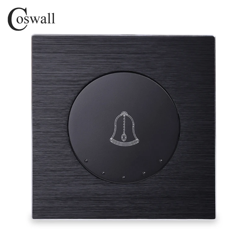 Переключатель дверной звонок Coswall R12 Series, 1 клавиша, настенный переключатель Knight, черный/серебристый, серый, шлифованный алюминий металлический панель
