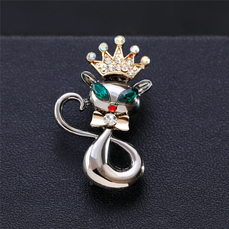 Стразы Корона броши-кошки для женщин животные лиса Броши заколки Ретро