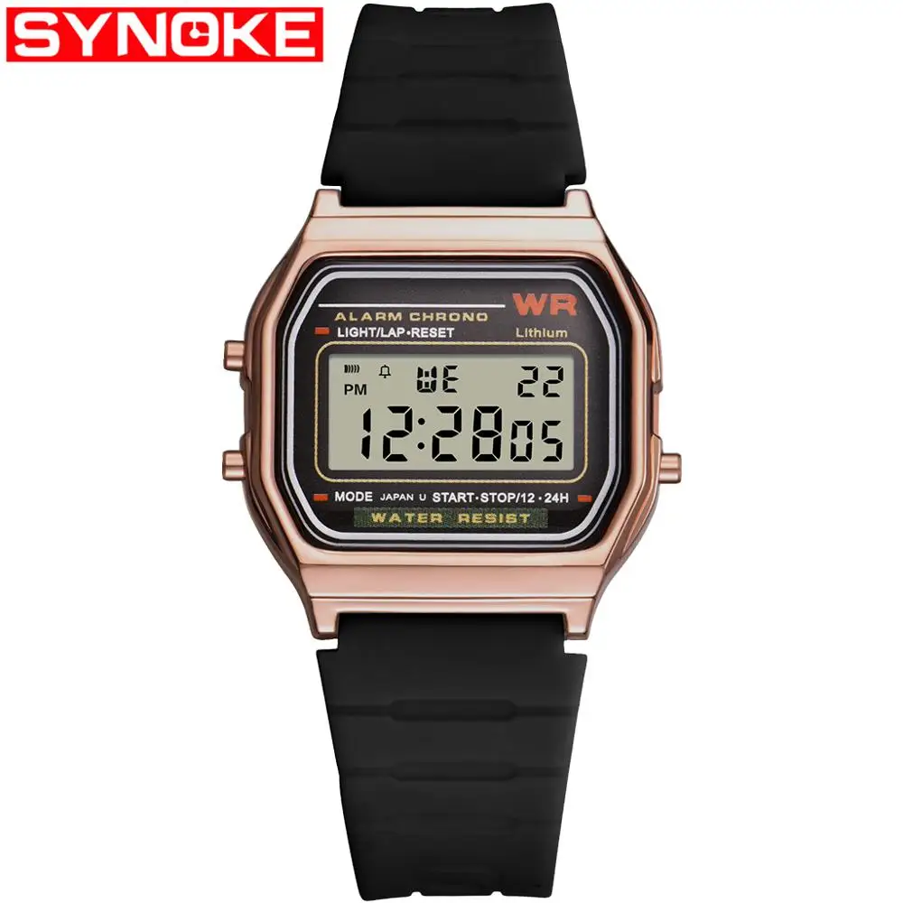 rose gold and black SYNOKE Мужские квадратные цифровые часы для бега плавания спортивные черные водонепроницаемые мужские часы светодиодный дисплей цифровые наручные часы - Цвет: rose gold and black