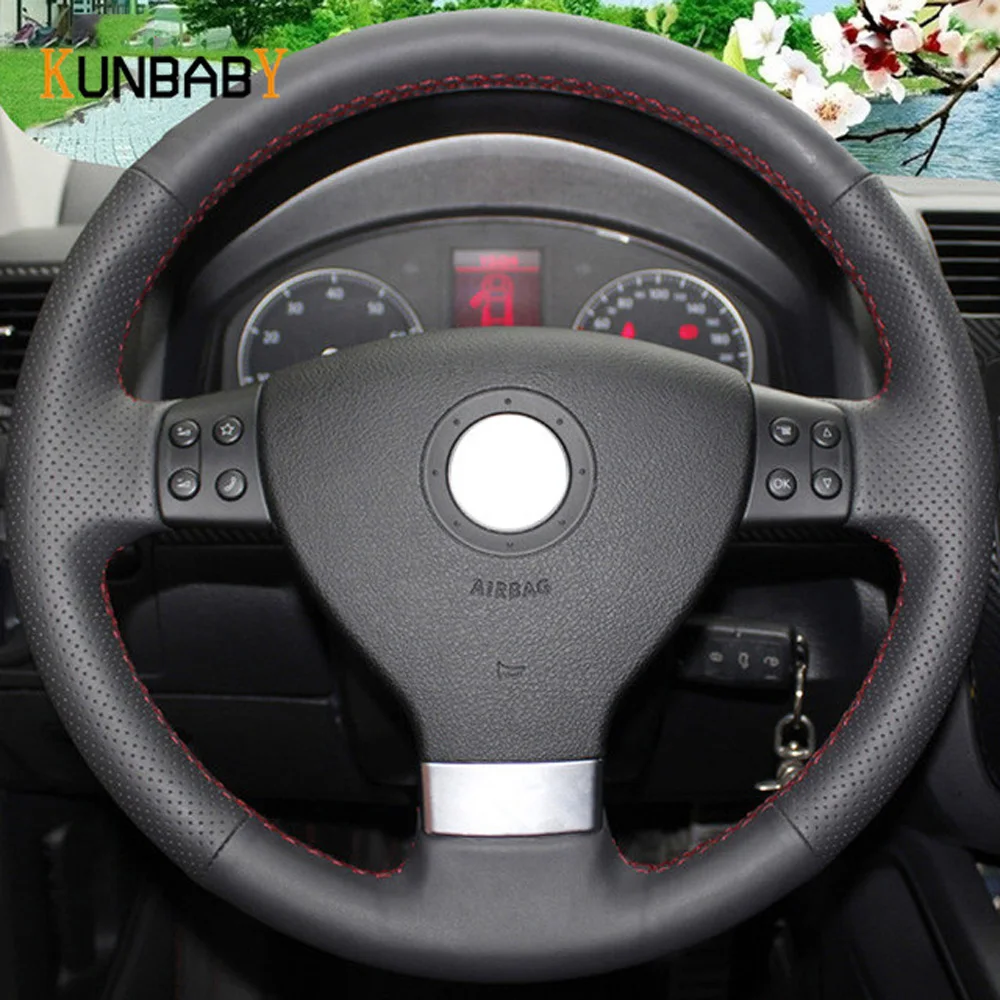 Кожаный чехол для руля KUNBABY Micro Fiber Auto Volkswagen Golf 5 Mk5 Sagitar Magotan Passat B6 Jetta5 Tiguan|Чехлы на