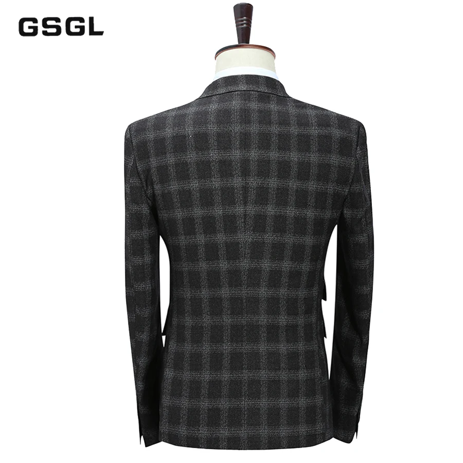 New Arrival Men Suit Double Breasted Suits 3 Pieces Black Plaid Wedding Suits For Men Retro Style Dress