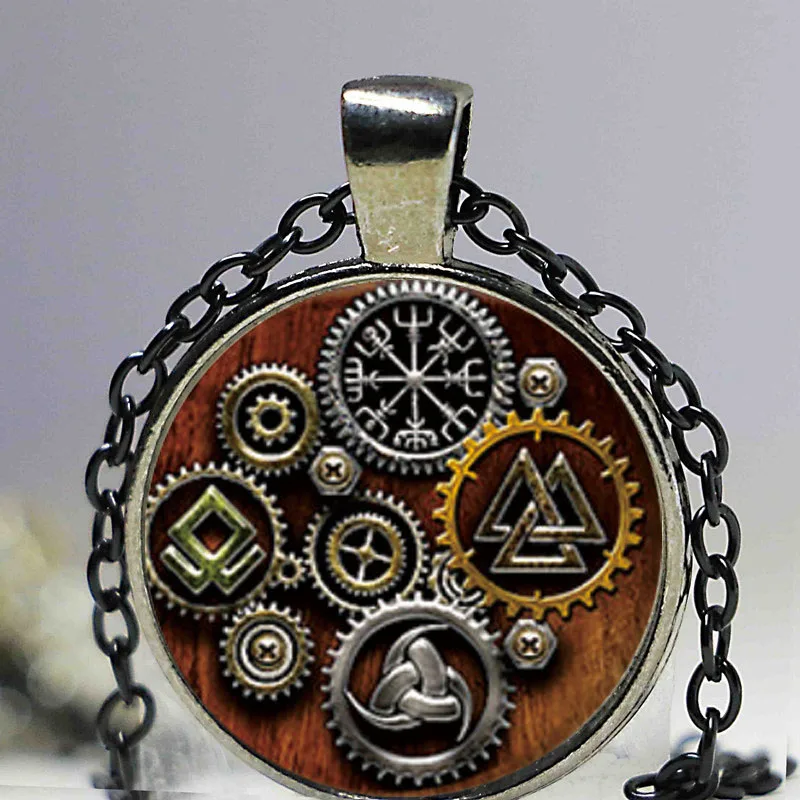 Viking символы вегвизир ожерелье в стиле стимпанк Стекло кабошон с фото | Украшения