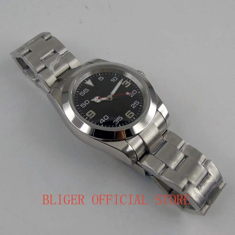 Модные мужские часы MIYOTA 8215, 40 мм, BLIGER, черный циферблат, светящаяся рука, сапфировое стекло, Автоматический ход - Цвет: nologo MINGZHU 2813