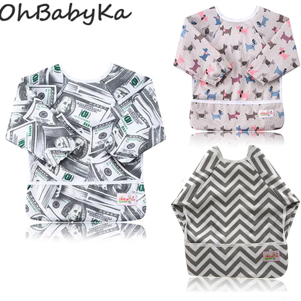 Ohbabyka 3 шт Детские нагрудники с рукавом водонепроницаемые карманные нагрудники для кормления унисекс аксессуары для кормления для детского душа 6-24 месяцев - Цвет: ZY070812