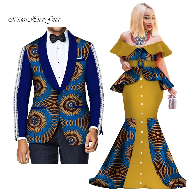 6 Fashion Custom African Couple Wedding Clothing Dashiki Women Skirt& Men Blazer for Lovers African Traditional Clothing WYQ276 - Цвет: 6