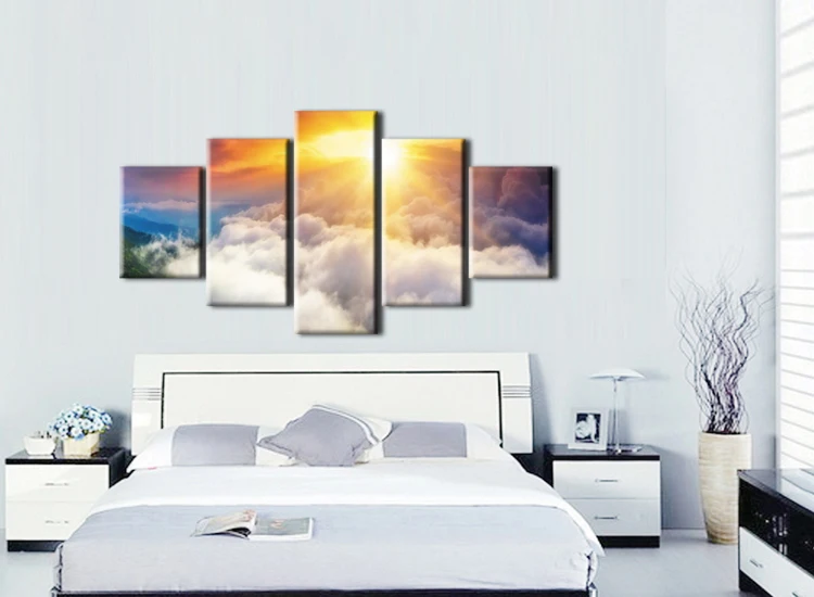 5 Панель hd-картины Sunshine облака Wall Art украшение дома Гостиная Печать на холсте