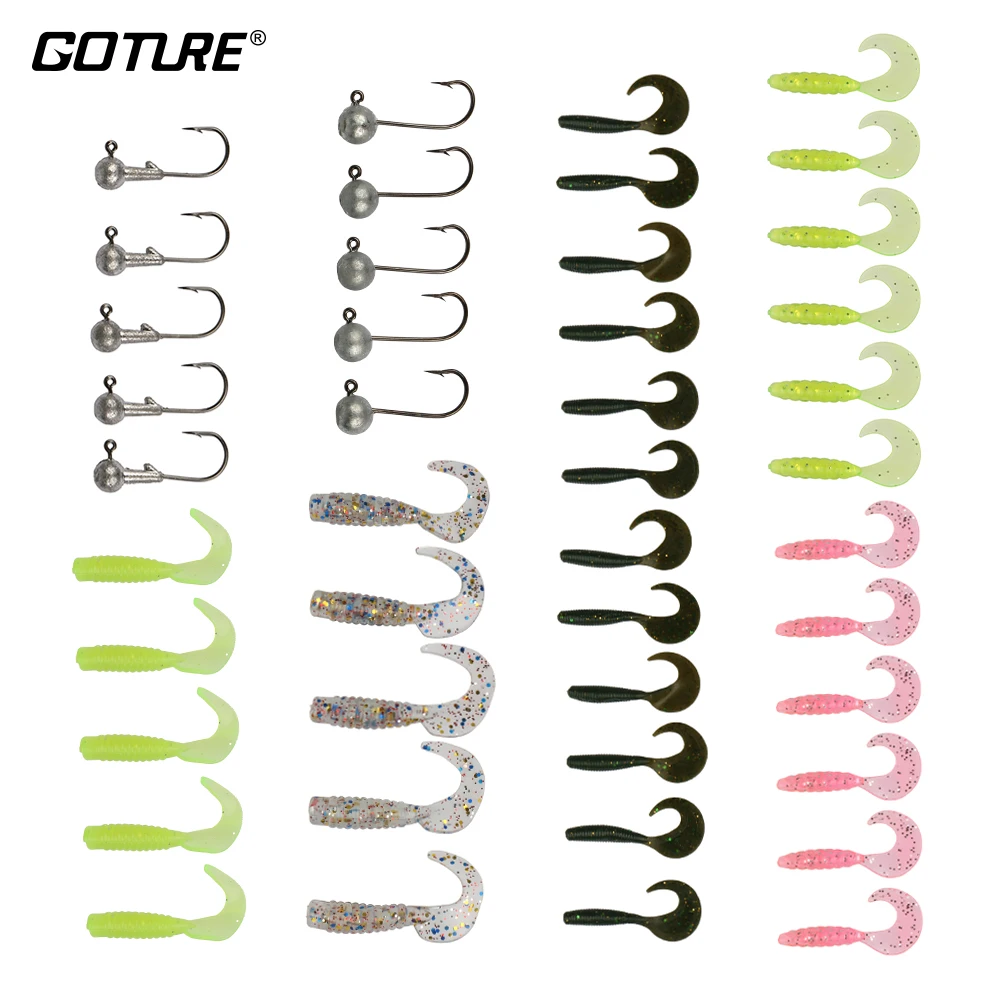 

Goture 34 шт./комплект, Мягкая приманка в виде червя + 10 шт. свинцовых джиг-головок, крючки, комбинированные искусственные рыболовные крючки, рыбо...
