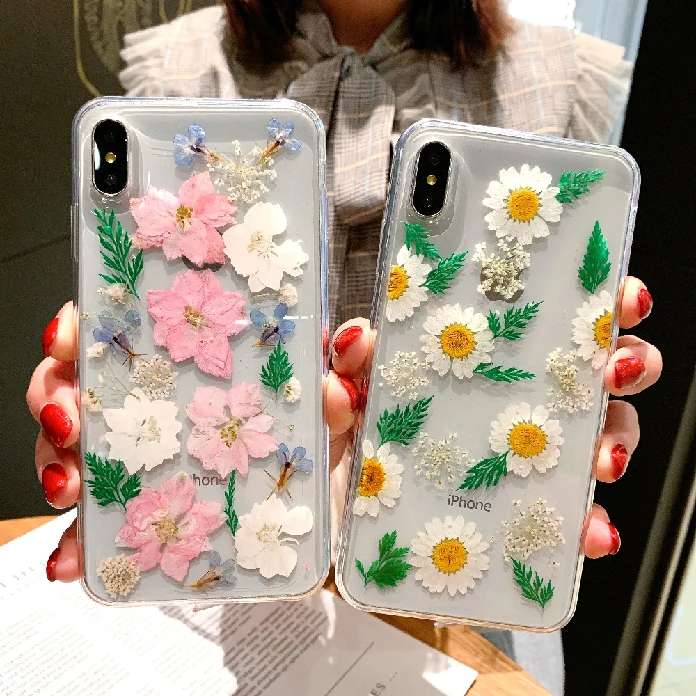 Viewfar New Mum Real Dry Flowers Transparent Soft Case For Apple iphone 6 7 8 Plus X XR XS Max Cover 6plus 7plus 8P XsMax Cases | Мобильные