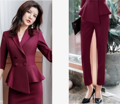 blazer and pant Женский двубортный Блейзер и брюки, комплект для офиса, женские облегающие брючные костюмы, официальные рабочие костюмы для женщин, брючный костюм для свадебной вечеринки - Цвет: blazer and pant