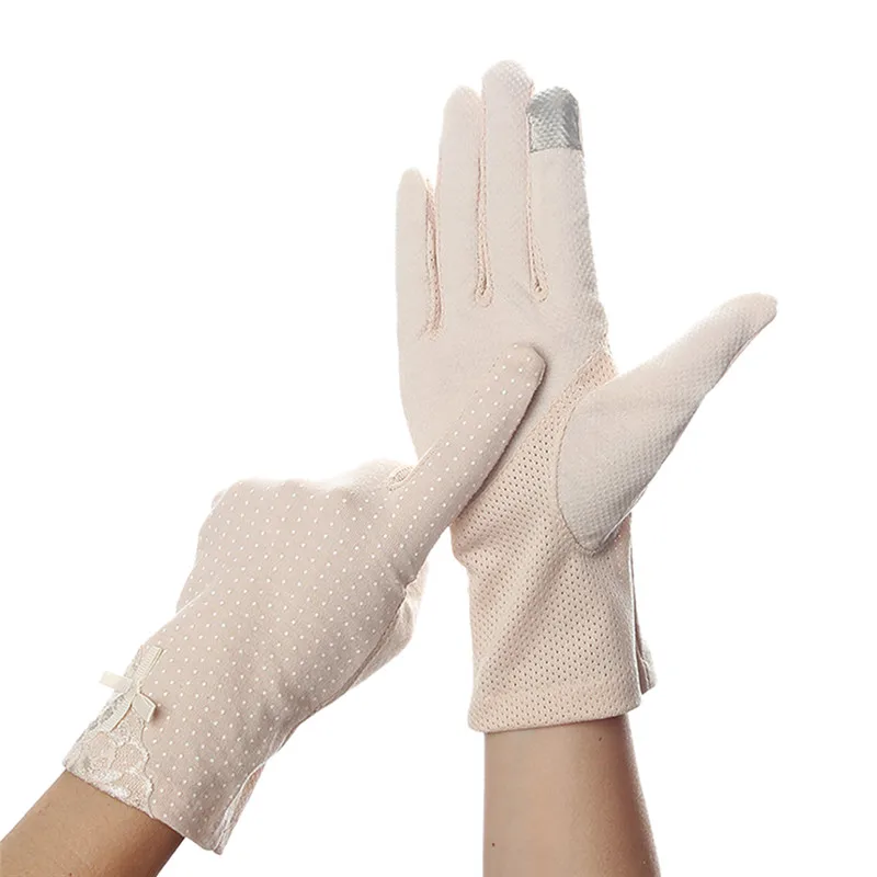 AS PICTURE KLV Women Lace Sunscreen Gloves Summer Spring Lady Stretch Touch Screen Anti Uv Slip Resistant Driving Glove Breathable Guantes - Цвет: AS PICTURE