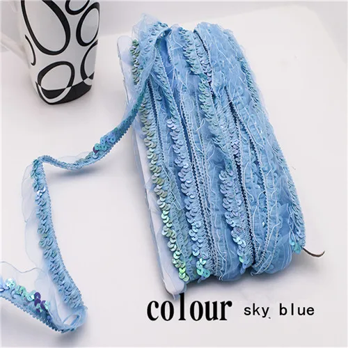 sky blue SASKIA, 12 ярдов, вышивка пайетками, эластичная африканская кружевная лента, отделка, ткань для шитья, платья, одежда, аксессуары для штор, ширина 2,7 см, золото - Цвет: sky blue