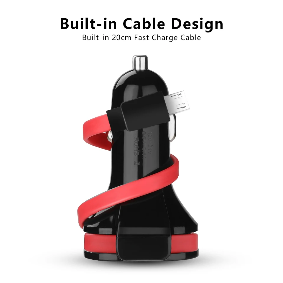 Vogek Dual USB Автомобильное Зарядное устройство с Micro кабель 3.1A быстрой зарядки