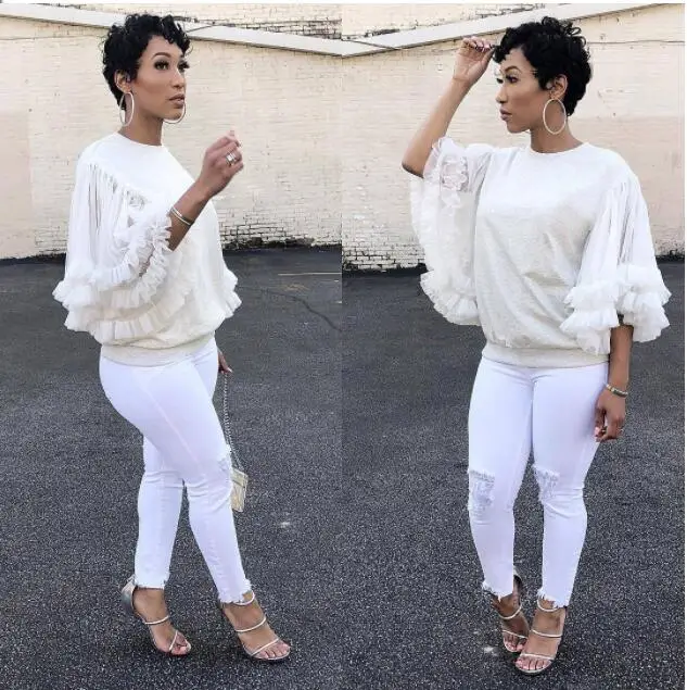 

Women T-shirt Summer Tiered Mesh Tee 2022 Round Neck Short Sleeve T-shirt Women Casual White Top