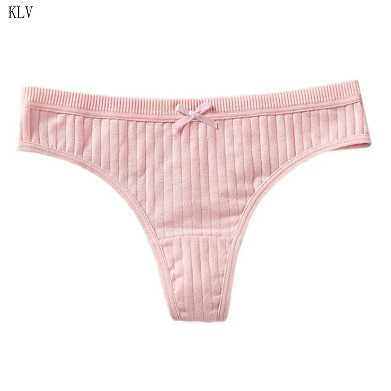 Золотой Women Sexy Low Rise Cotton G-String Lingerie Plain Solid Color Bowknot Panties Thong Thread Ribbed Striped Underwear Briefs - Цвет: Золотой