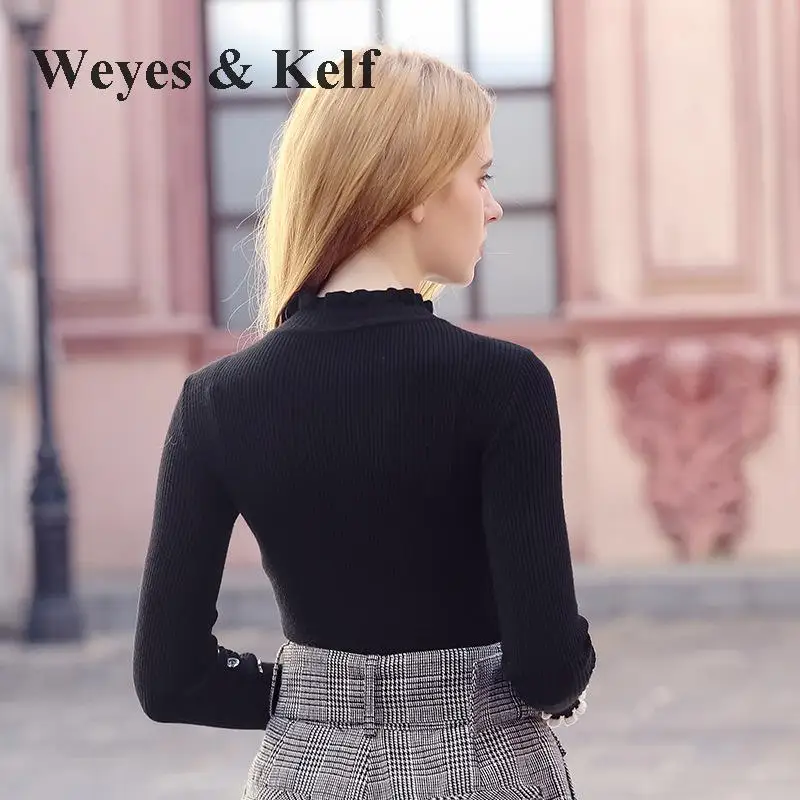 Weyes и кепф Новый длинным рукавом черный тянуть Для женщин свитер 2017 г. зимние