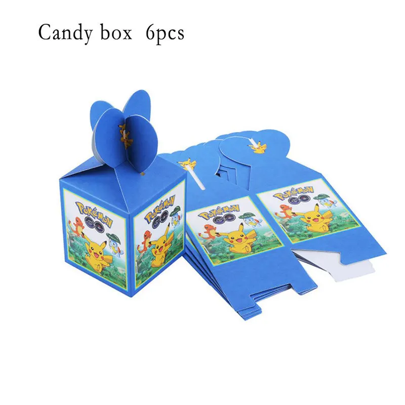 Candy Box 6pcs Украшения для дня рождения для детей, мальчиков, Покемон, одноразовая посуда, Набор салфеток, тарелки, Подарочная сумка, фольгированный шар, Покемон, вечерние принадлежности - Цвет: Candy Box 6pcs