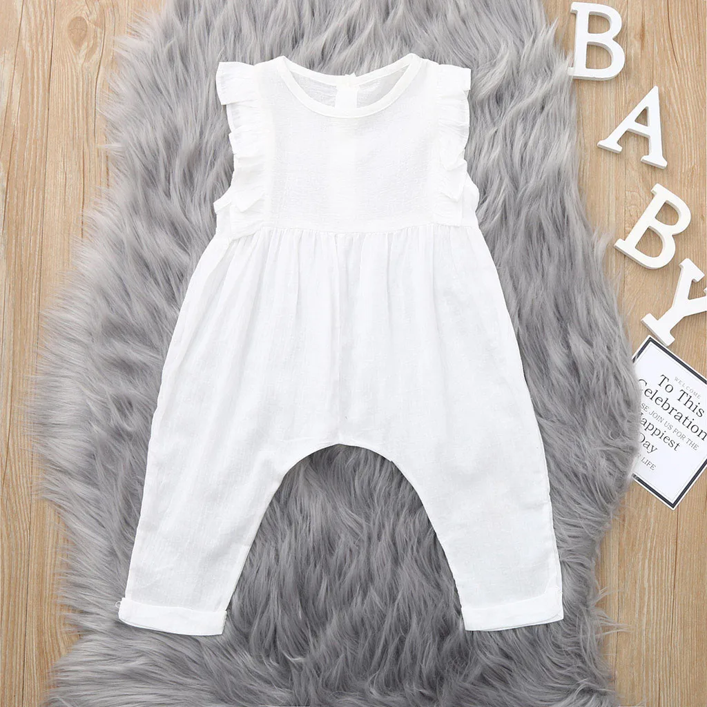 Комбинезон для мальчиков и девочек без рукавов с оборками Однотонный льняной