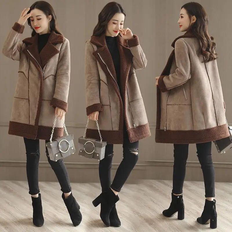 Yingaoxuefei 2017 Winter New Lamb Wool Thick Long Cotton Coat Large Size Padded Jackets |