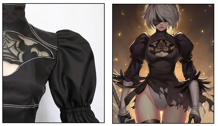 Аниме НИР автоматов Yorha 2B Косплэй костюм Для женщин наряд Маскировка Костюм набор фантазии Хэллоуин Девушки партии Платье черного цвета
