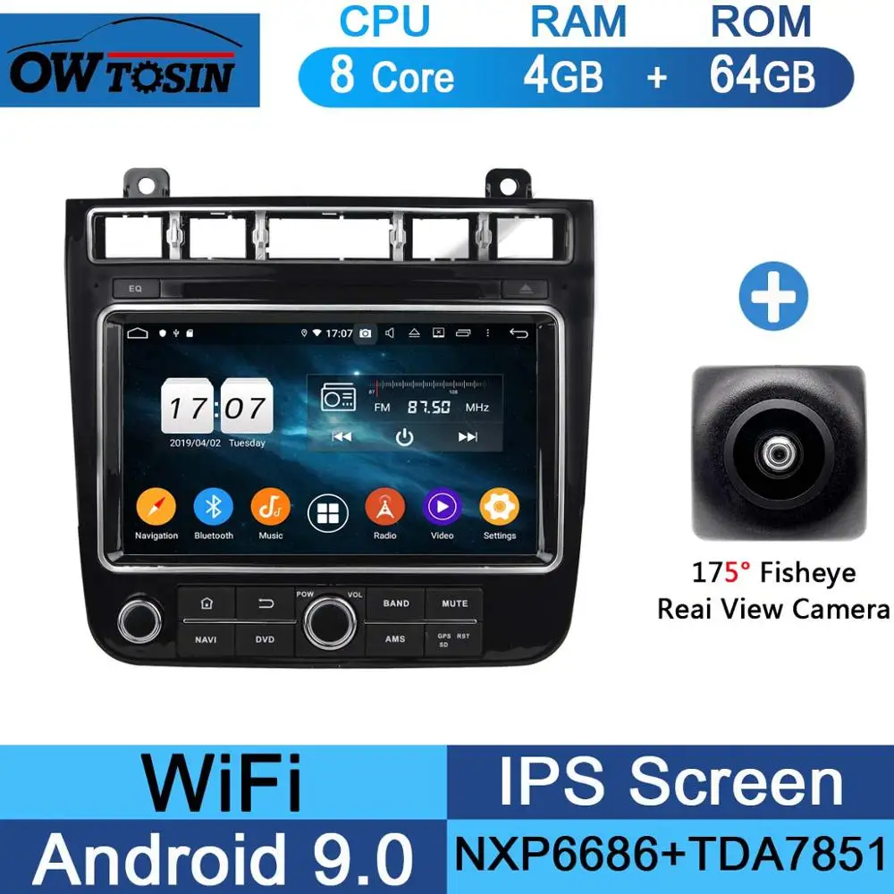 1920*1080 " ips 8 Core 4G+ 64G Android 9,0 Автомобильный мультимедийный плеер для VW Volkswagen Touareg gps Радио DSP Parrot BT - Цвет: 64G Fisheye Camera
