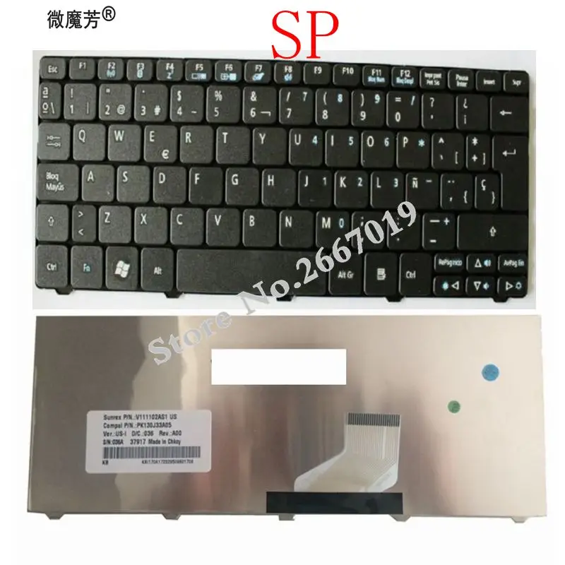 Испанская клавиатура для acer Emachines ZE6 ZE7 PAV70 PAV01 PAV80 NAV50 350 eM350 NAV51 355 eM355 D255E AOD255E NAV70 POVE6 SP черный
