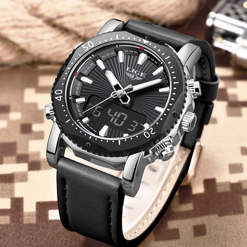 Mens Watches To Luxury Brand Men Leather Sports LIGW Men's Quartz LED Digital Clock Waterproof Military Wrist Watch+BOX | Наручные