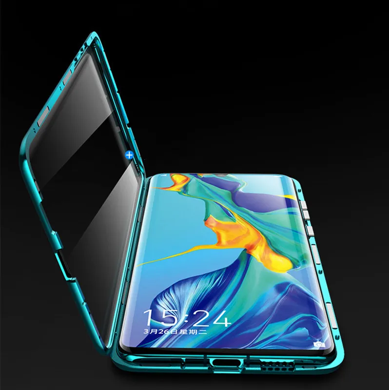 For Huawei P30Pro Magnetic Case Front+Back Double-Sided Tempered Glass P30 1+7Pro Metal Bumper |