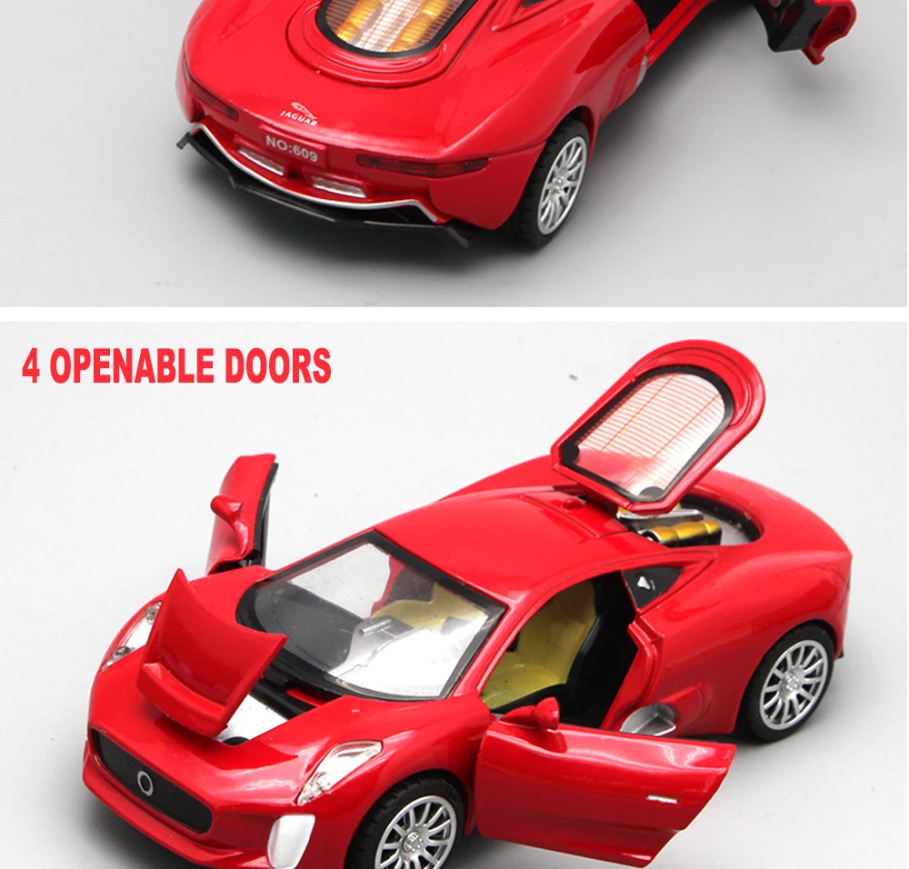 1/32 литая под давлением модель Jaguar CX-75, 15 см металлические игрушки для детей, подарок для мальчиков с функцией оттягивания/музыка/светильник