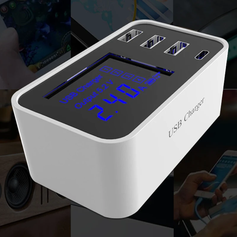 Мини USB зарядное устройство 4 порта 18 Вт светодиодный цифровой дисплей Тип C Зарядка для iPhone iPad samsung huawei Nexus Mi Oneplus адаптер переменного тока