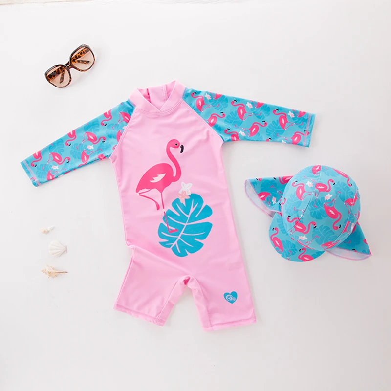 Детские купальники UPF50 детский слитный купальник с шапочкой и мультяшным принтом