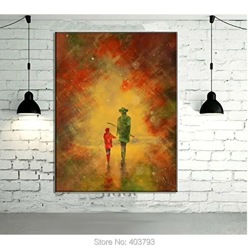

Handmade Landscape Family Love Oil Painting on Canvas Abstract Knife Wall Art for Living Room Decor Modern Colorful Painting