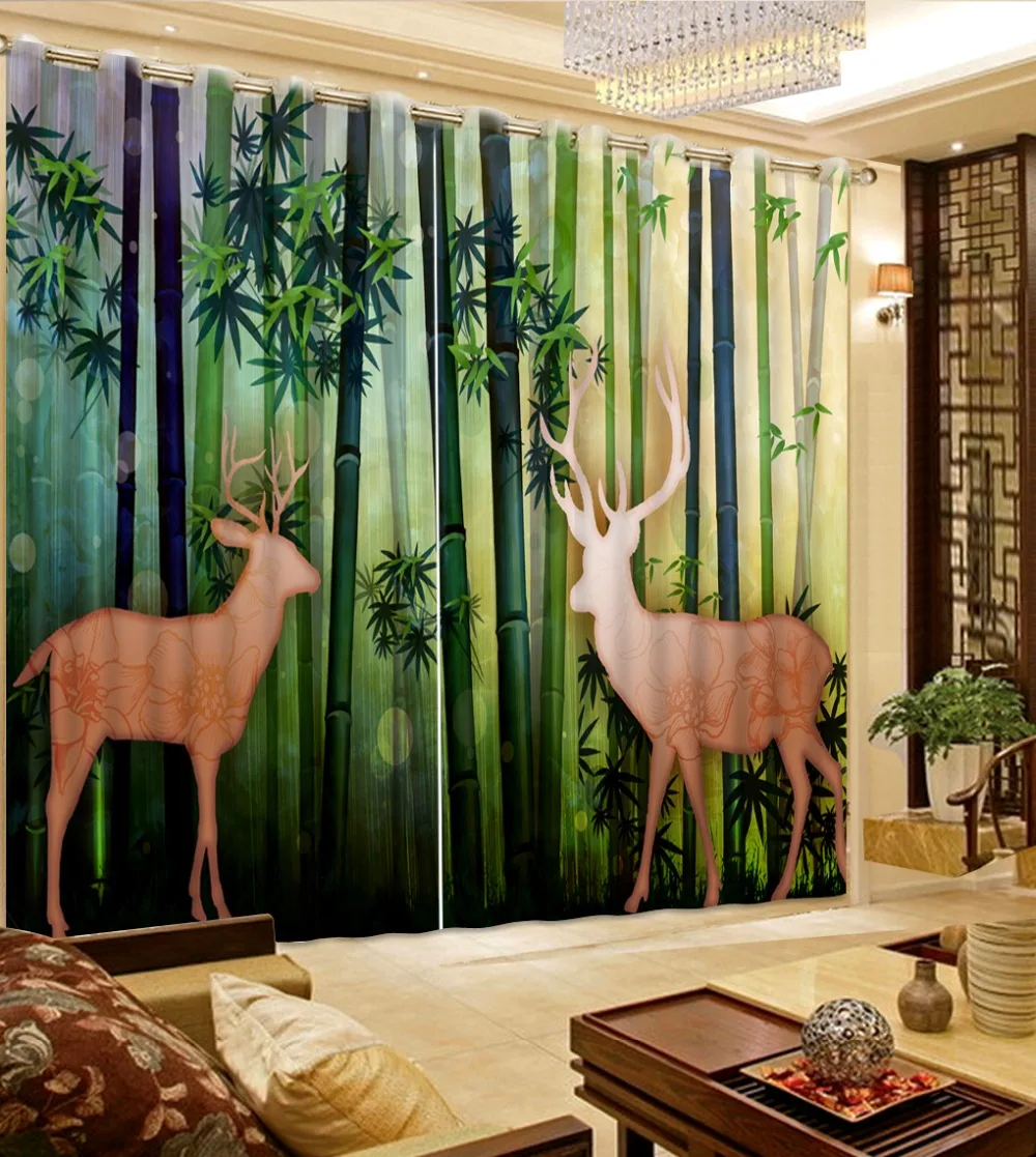 

green forest curtains 3D Window Curtain Foggy forest Luxury Blackout Living Room office Bedroom Customized size