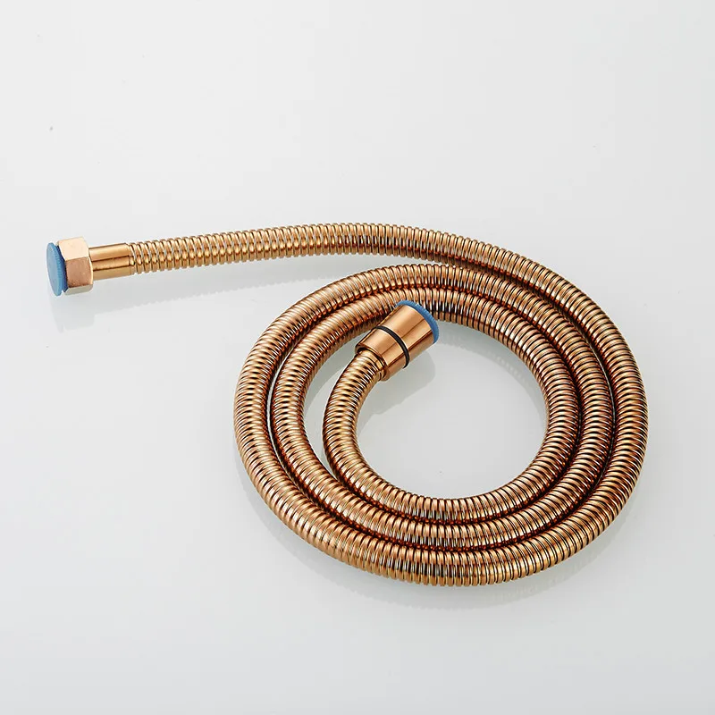

Rose Gold Shower Hose Shower Head Holder Plumbing Hose Flexible Stainless Steel Double Interlocked Shower Bath Hose Tube 1.5m