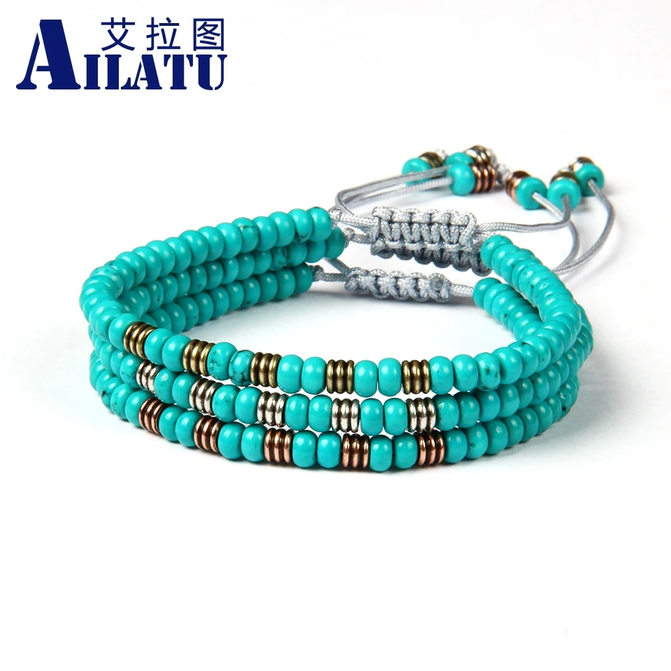 Ailatu мужские ювелирные изделия синий Howlite планшетный макраме браслет с винтажными