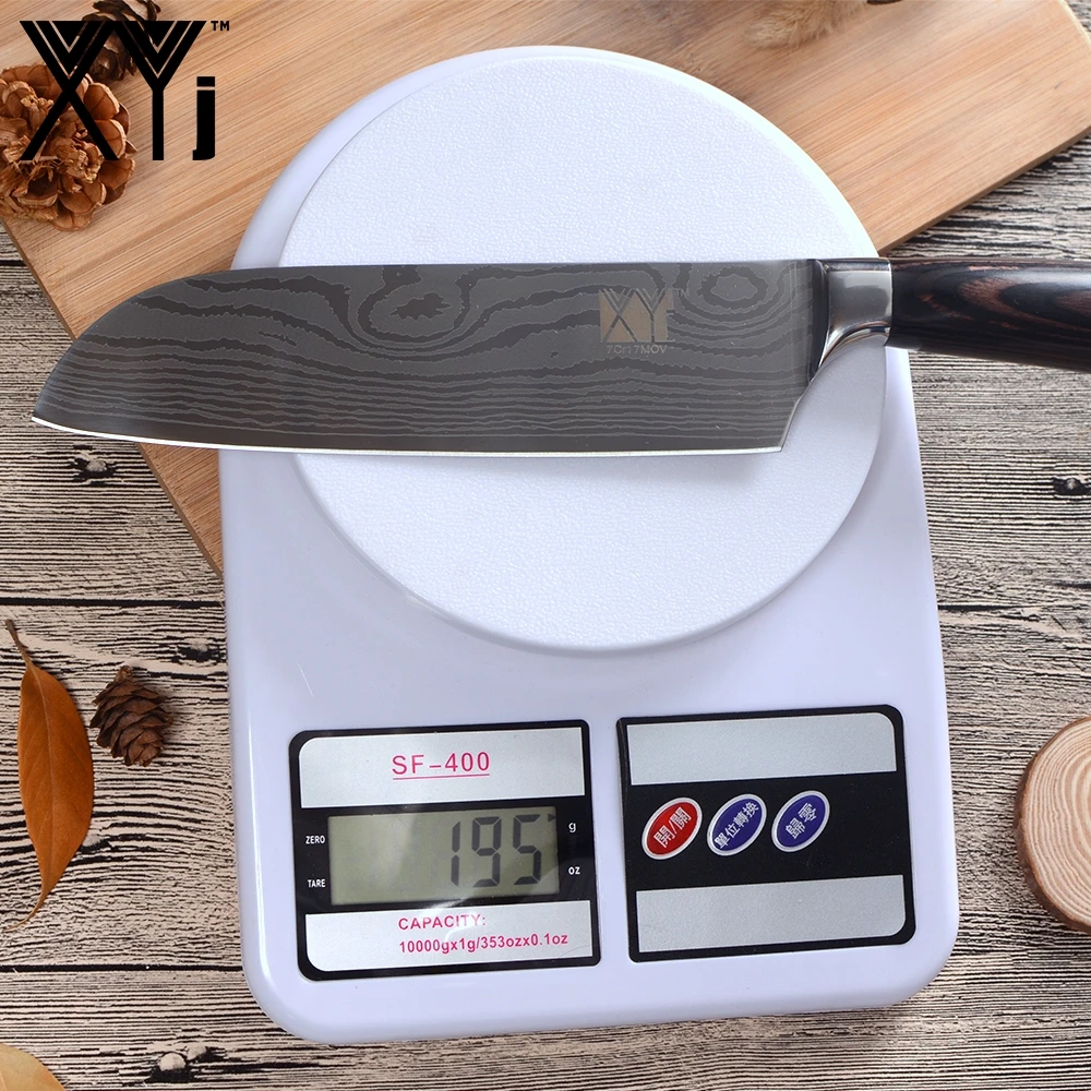 XYj 7Cr17 кухонный нож из нержавеющей стали 7 дюймов Santoku популярный узор лезвие