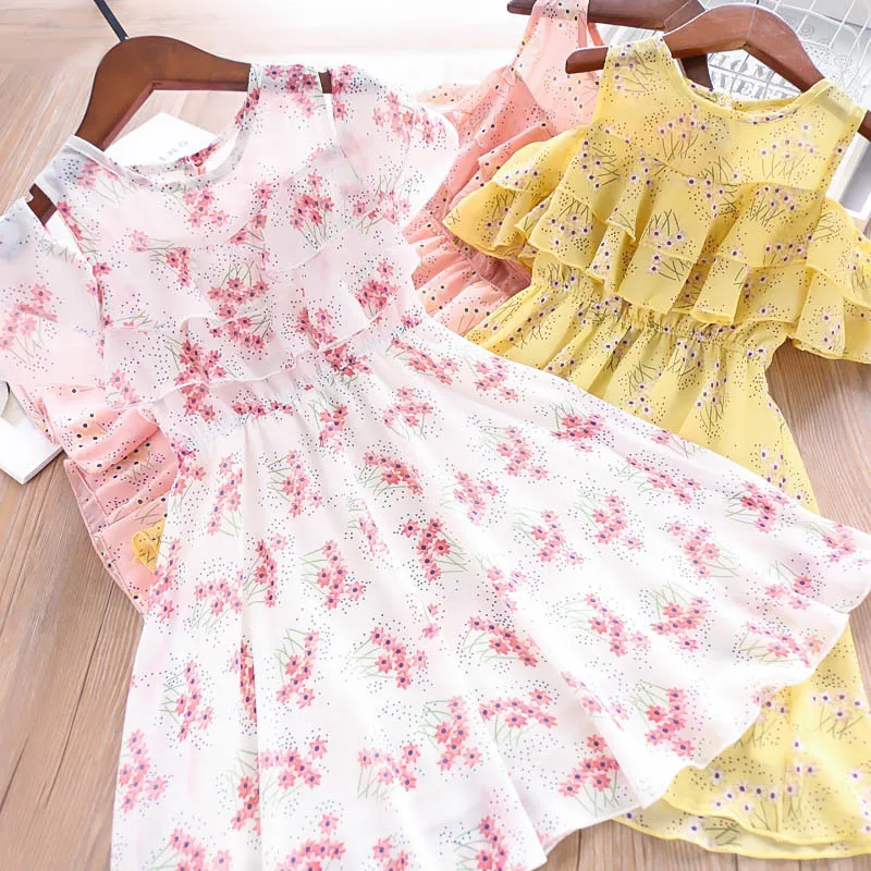 Милые цветы с открытыми плечами принцессы Цвет летняя одежда оборками для