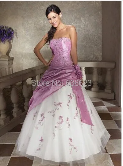 DAW1135 Бесплатная Доставка Аппликация светло фиолетовый с белыми Свадебные Платья