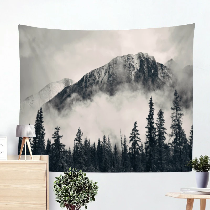 Гобелен с изображением деревьев настенный зеленый серый декор для гостиной Бохо