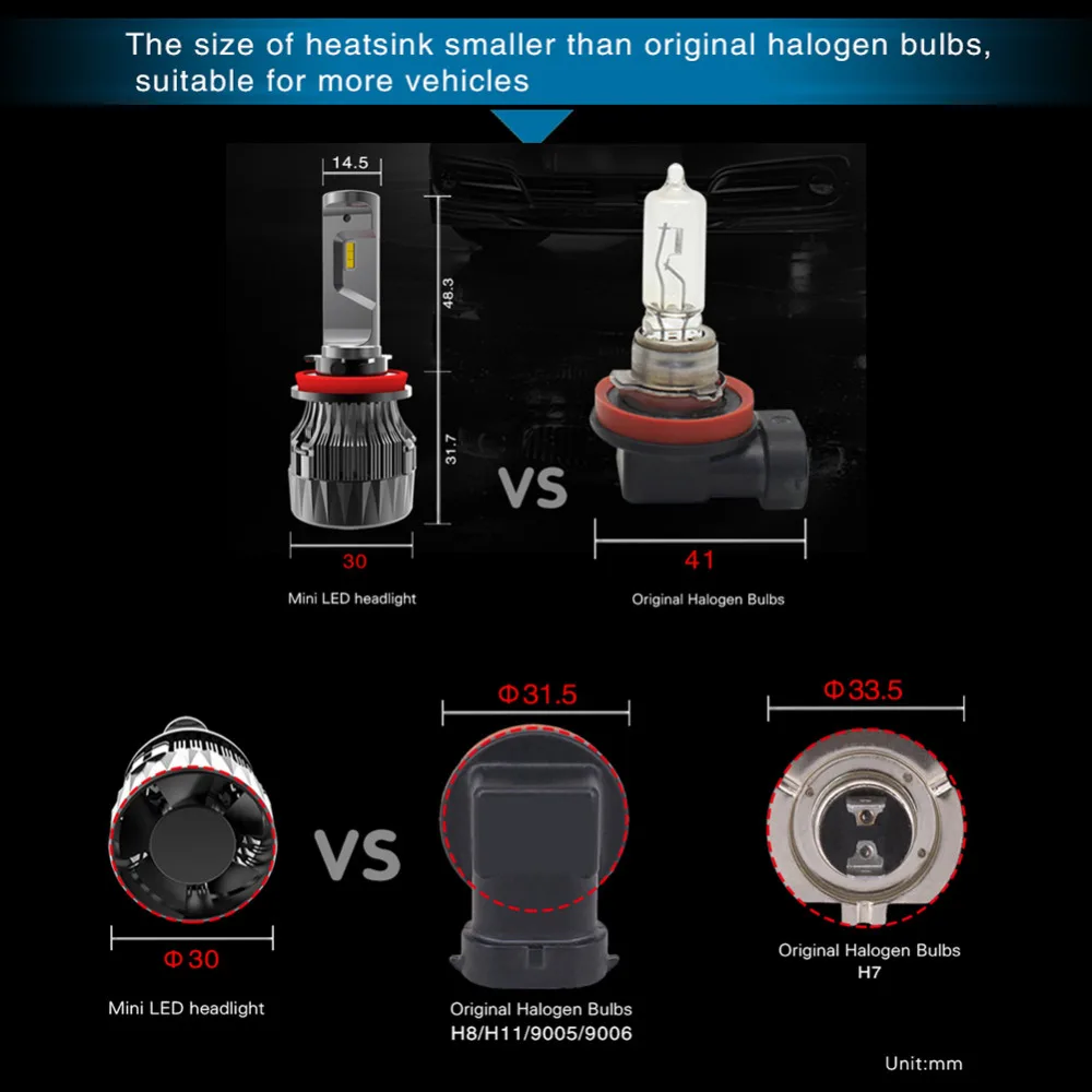 Мини H4 Led H7 H11 9005 HB3 9006 HB4 60 Вт 5000lm автомобильная светодиодная лампа для фары CSP Chips 6500