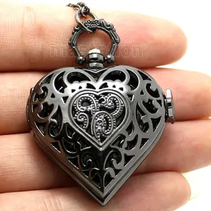 Модные открытые карманные часы P76 в винтажном стиле с сердечком и цепочкой