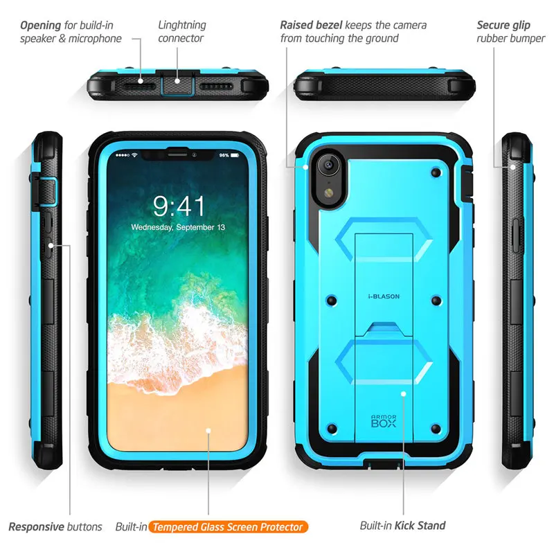 Чехол для iphone XR 6," i-Blason Armorbox полный корпус сверхмощный ударопрочный чехол с встроенной защитой экрана и подставкой