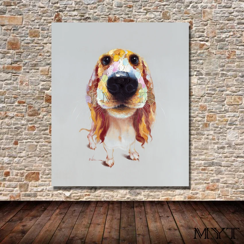 Бесплатная доставка Mordern абстрактные животные милая собака картина маслом на