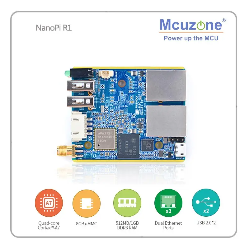 FriendlyELEC NanoPi R1 Allwinner H3 Гбит/с Ethernet встроенный Wifi Bluetooth OpenWRT cortex-A7 ETHERNET 8 ГБ eMMC