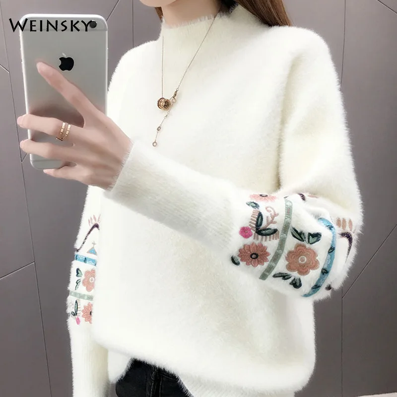 Women Knitted Sweater And Pullovers Korean Fashion Style Turtleneck Sweaters Autumn And Winter New Wool Yellow Sweater